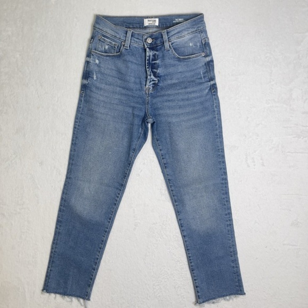 Kensie Vintage Lux Jeans Womens 4/27 Light Blue Fade The Slim Frayed High Rise